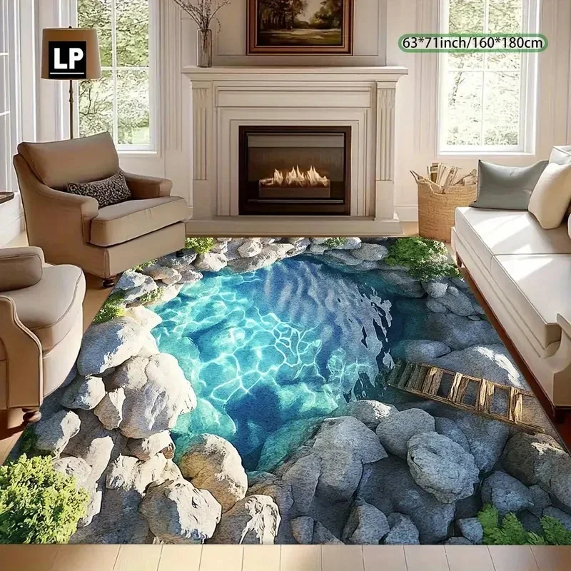 VIKAMA 3D Fish Carpet for Kids, Non-Slip Soft Floor Mat, Washable Living Room Rug for Bedroom Home Decor