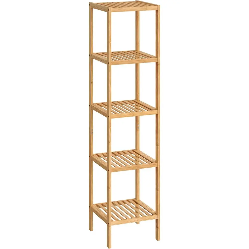 

Bamboo Storage Shelf, 5-Tier Shelving Unit, Multifunctional, in the Entryway, Bathroom, Living Room, Balcony, Kitchen,