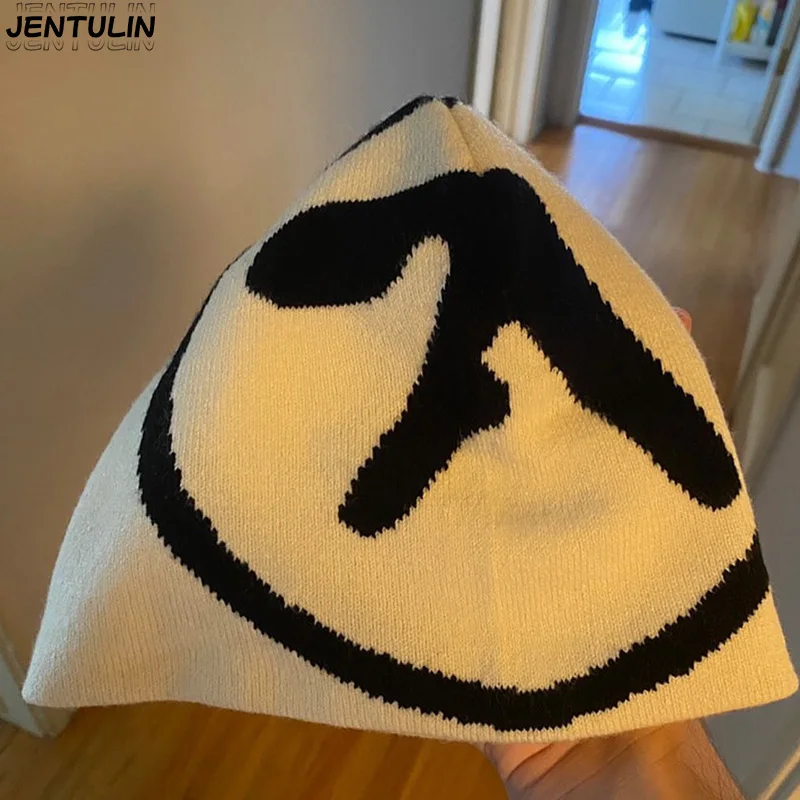 Y2K Gothic retro pullovers solid-colored hats for both Winter men's hats knitted punk hip-hop streetwear hats for woman Unisex