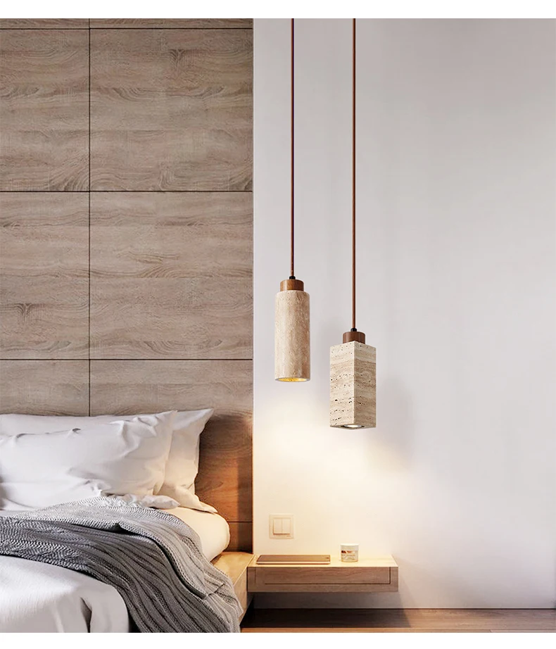 Yellow Stone Pendant Light Dining Table Japan Wabi-Sabi Travertine Droplight Nordic Bedside Restaurant Aisle Hanging Lamp