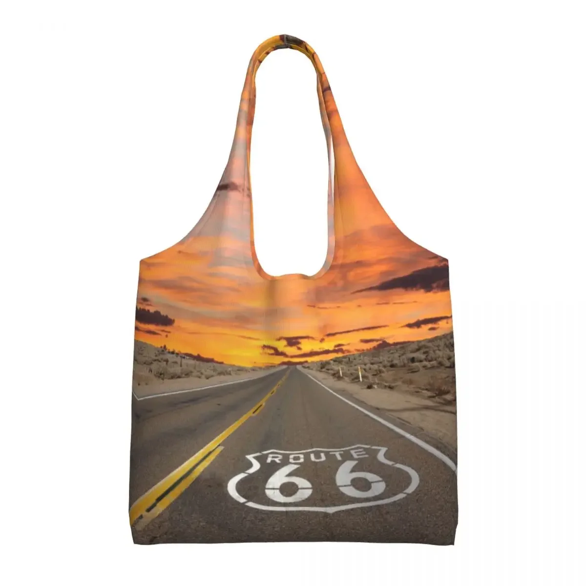 Funny Route 66 Shopping Tote Bag Reusable USA Highways Grocery Canvas Shoulder Shopper Bags Photographer Handbag