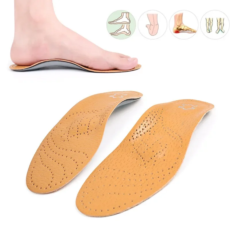 Plantilla ortopédica de cuero para hombre y mujer, soporte para el arco del pie plano, cojín ortopédico de 25mm, inserciones Premium para zapatos