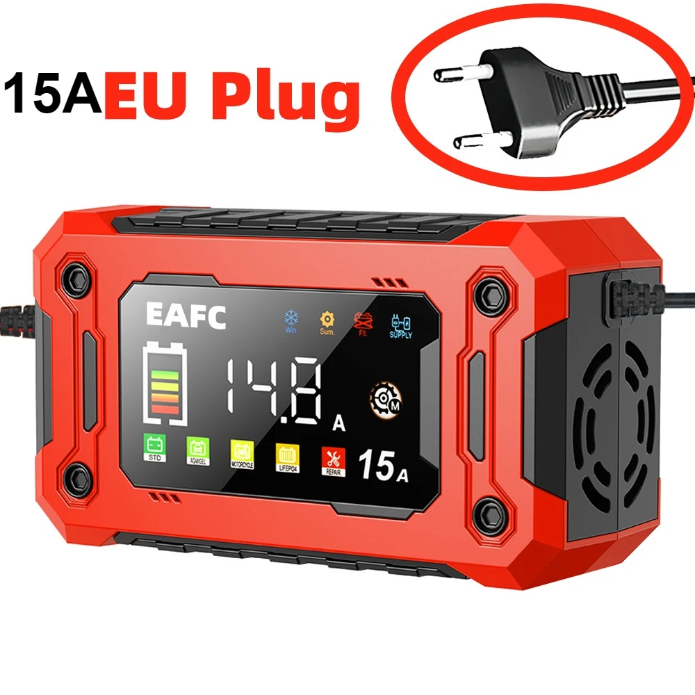 12V 8A/15A Volautomatische Auto Acculader Smart Pulse Reparatie Kleurenscherm voor AGM GEL NAT Lood-zuur Lader LCD Display