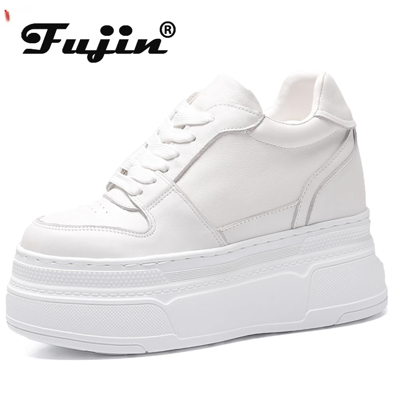 Fujin 10cm 12cm 14cm Genuine Leather Spring Casual Shoes Platform Wedge Women Shoes Summer Fashion Sneakers Chunky 2024 Autumn