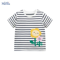 Little maven 2024 abbigliamento per bambini estate abbigliamento per bambini per neonate magliette a righe fiori di cartone animato top in cotone Tees