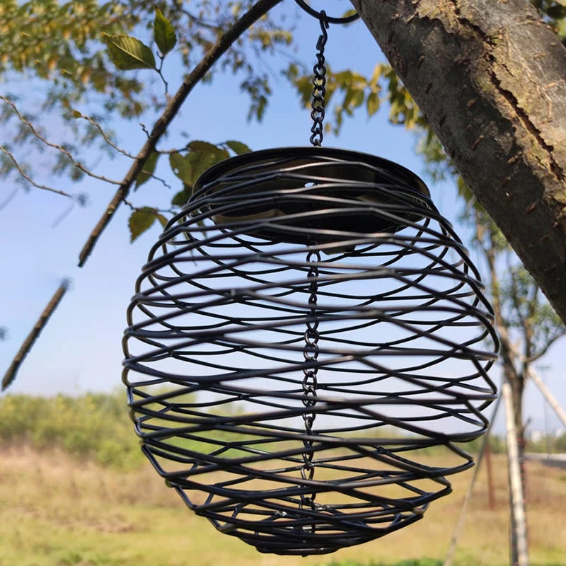 1Pcs Outdoor Bird Feeder Weather-Resistant Ball Holder Black Round Metal Hanging Bird Feeder Pet Supplies