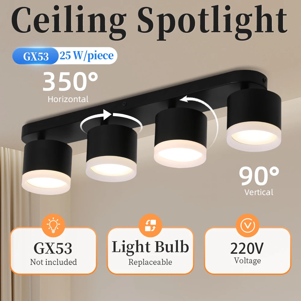 Downlight 220V GX53 Multi-head Ceiling Lamp Replaceable Bulb Home Shop Decor Spotlight 3 Color Change Ceiling Fixtures Lighting