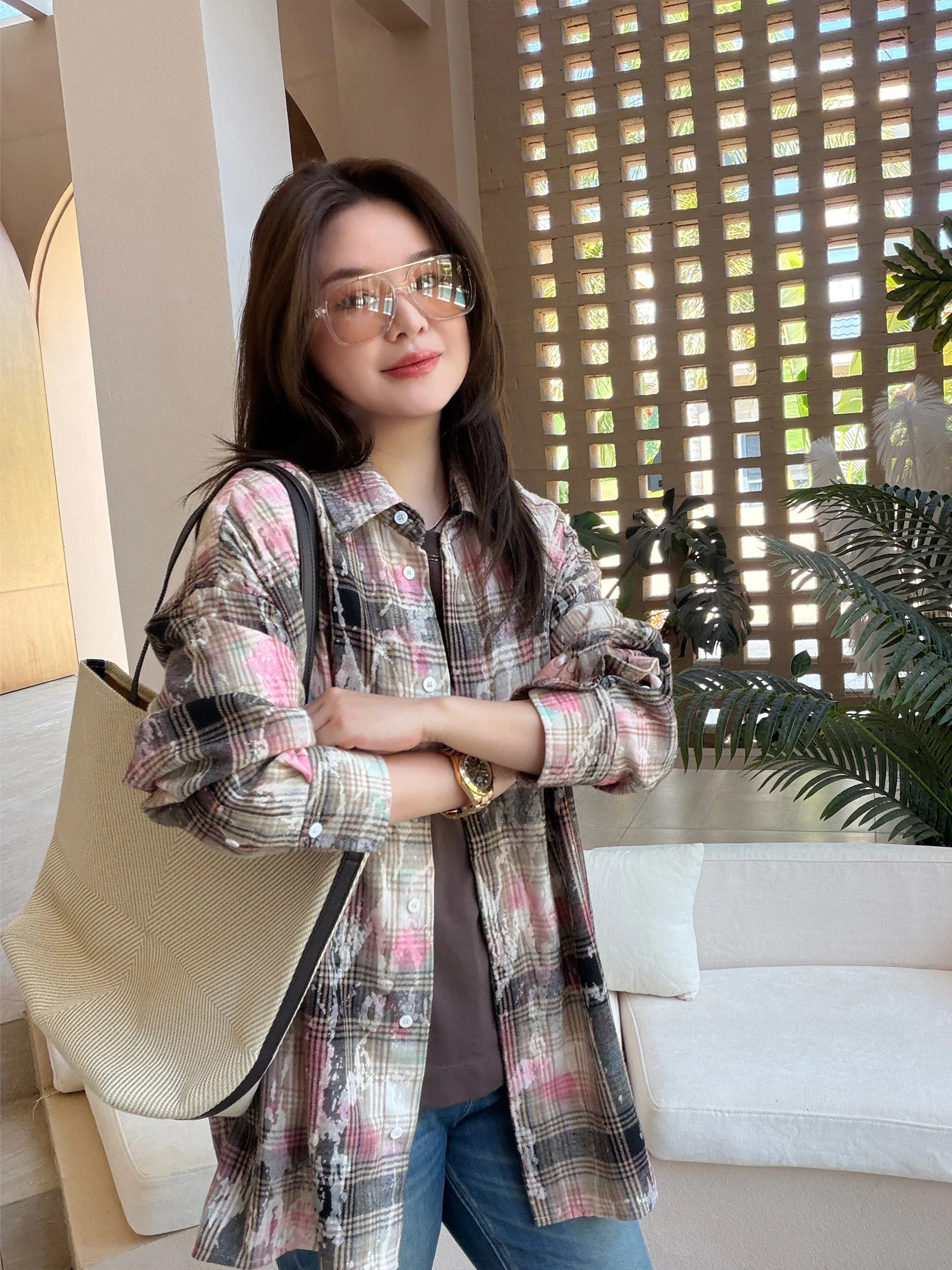 

Женская рубашка из плотного вельвета с принтом в клетку, трехслойная, с начесом, Jio Jio Private Collection R3 MK14133, Весна 2026, Китай, или...