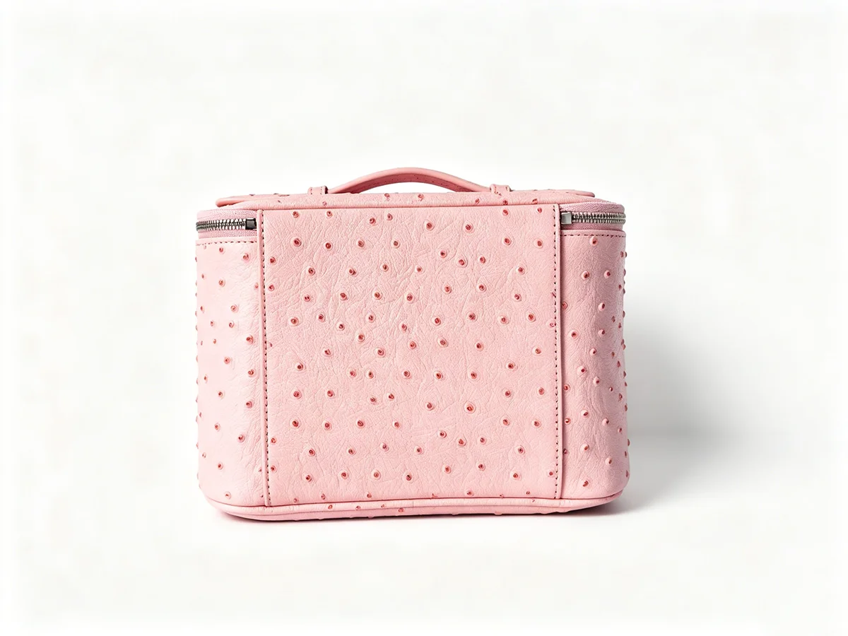 Neue Kosmetiktasche aus echtem Leder mit Straußenmuster, Damen-Kulturtasche, große Kapazität, luxuriöser Badezimmer-Organizer – Detail 7