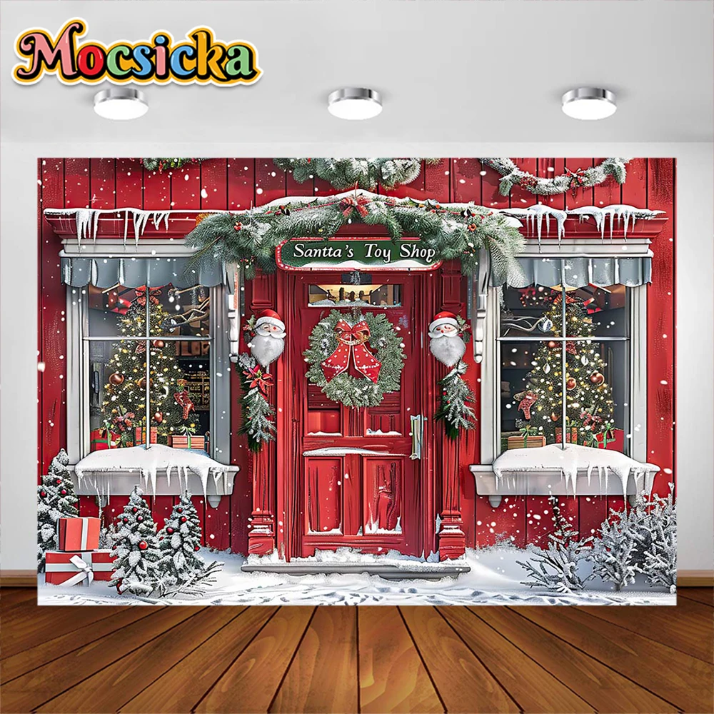 Mocsicka Photography Background Merry Christmas Santa\'s Workshop Backdrop Party Decoration Kids Family Portrait Photo Studio