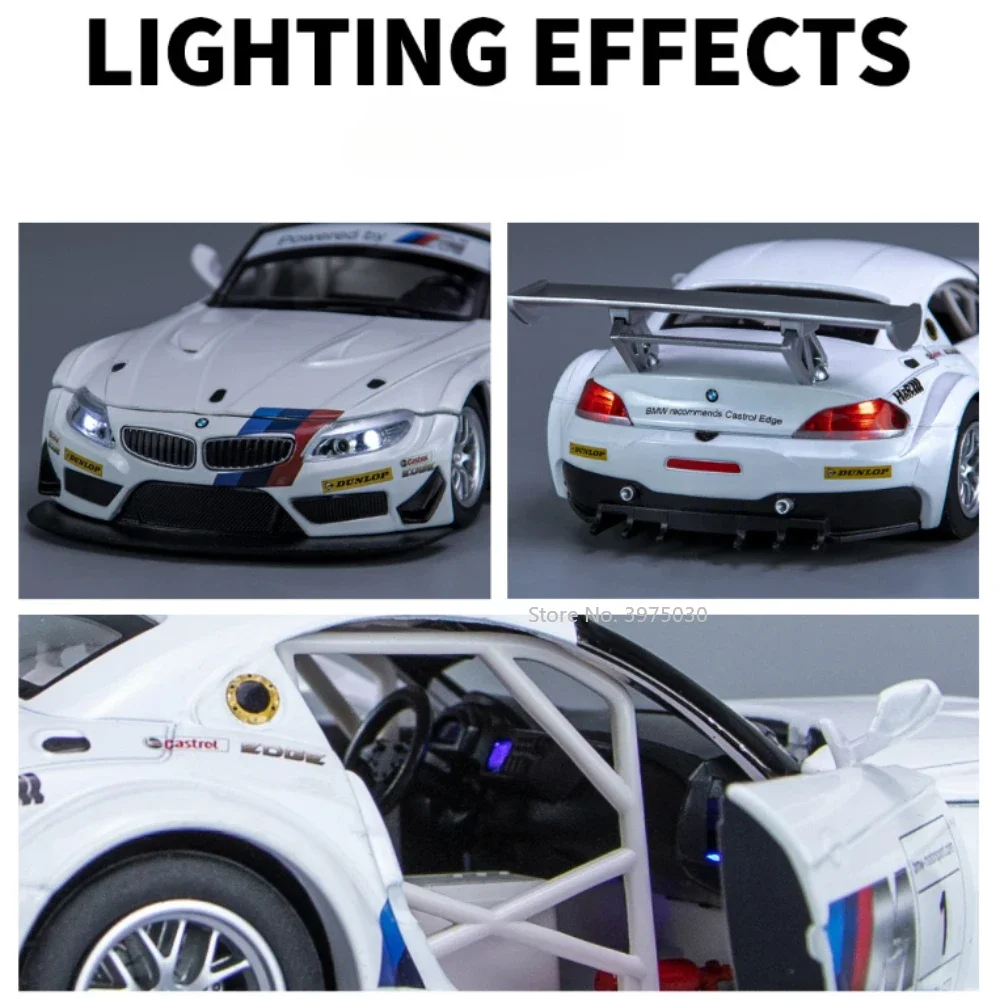 1/24 BMW Z4 GT3 Alloy Model Racing Car Toy Diecast Simulation Sports Car with Sound Light Scale Toys for Children Birthday Gifts