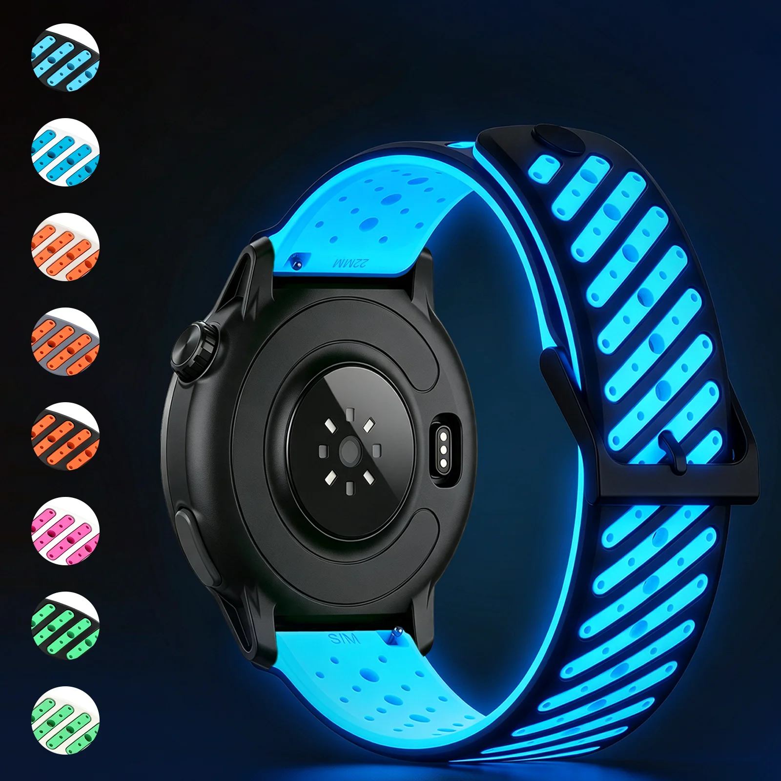 22mm Dual Color Luminous Silicone Strap Smartwatch For Suunto Vertical 2 Race 2 Run 5 9 Peak Pro For Redmi Watch 5 Active Unisex