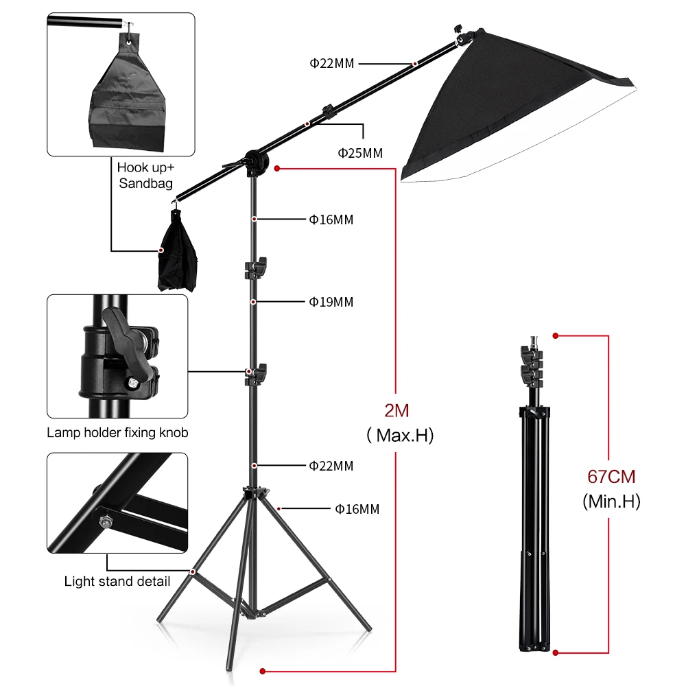 Imagem -06 - Kit de Fotografia Suporte de Moldura de Fundo Softbox Iluminação Equipamento de Estúdio Fotográfico com Peças de Pano de Fundo e Suporte de Tripé Cantilever