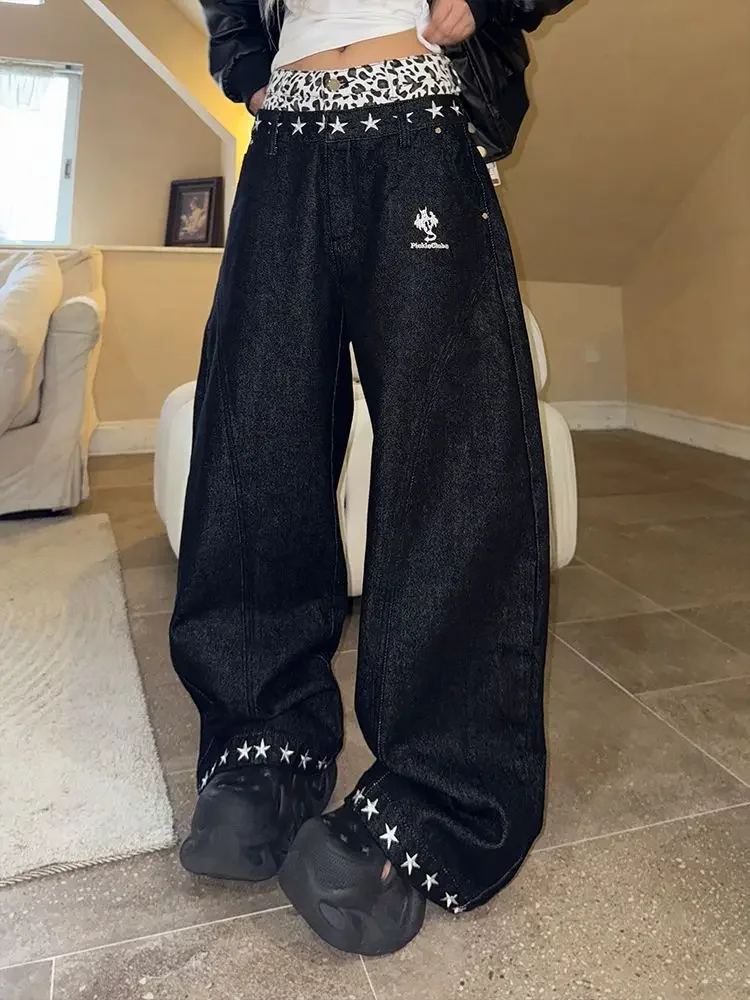 

Moroder Y2K Double-layer Camouflage Embroidery Surrounding Stars Decoration Baggy Jeans Women's Popular Industry Casual Wide-leg