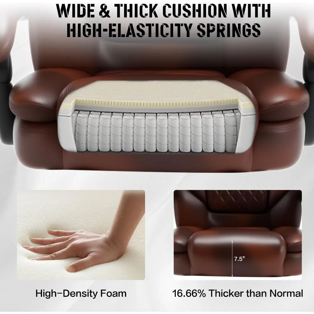 كرسي مكتب مكتبي كبير جدًا بمقاس كبير مع مسند للقدمين ودعم للظهر، كرسي مريح من جلد البولي يوريثان بمقعد عريض لـ Ta