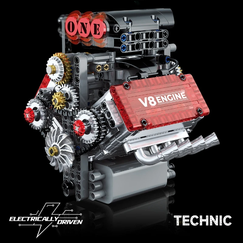 

V8 Mechanical Engine Building Block Kit, 3D Plug Assembly Simulated Model, Home Desktop Display, Exclusive Gift For Collectors