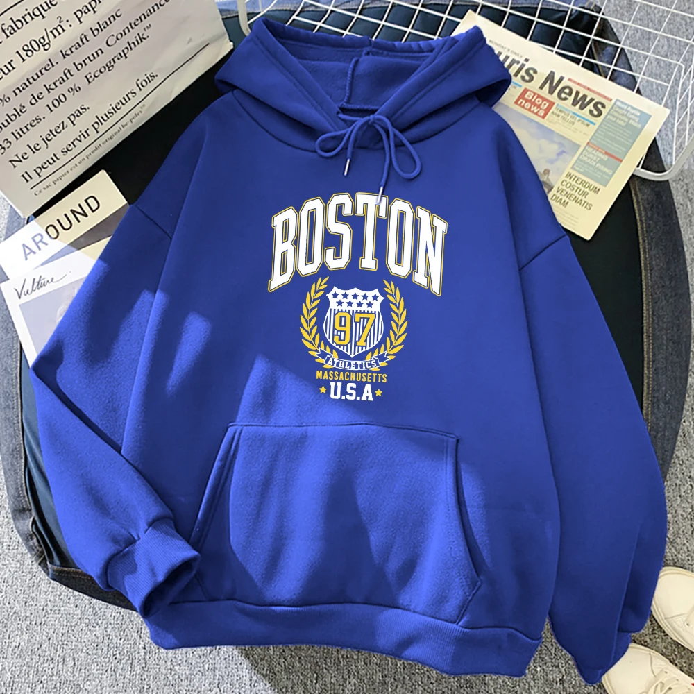 

Boston Usa Creative Letter Printed Hoody For Women Autumn All-Match Hoodies Fashion Fleece Pullovers Casual Soft Clothes Unisex