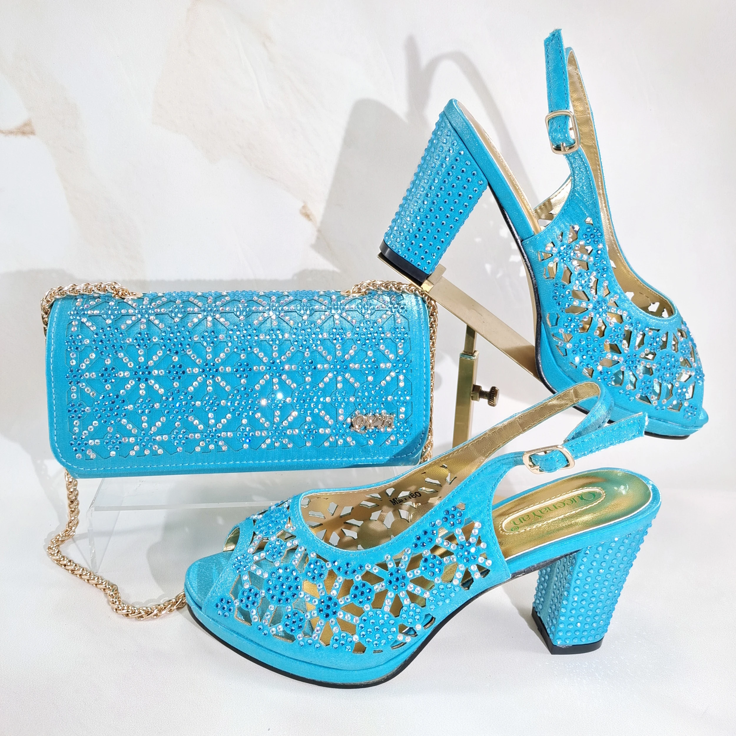 

doershow красивые небесно-голубые итальянские комплекты обуви и сумок для вечерней вечеринки с камнями, итальянские кожаные сумки, подходящие сумки! ХГ1-1