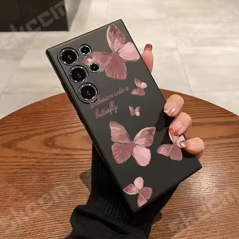 Retro Butterfly Silicone Phone Case For Samsung Galaxy S24 Ultra S23 Plus S22 S20 FE A73 A72 A71 A55 A54 A51 A50 A35 A15 Cover