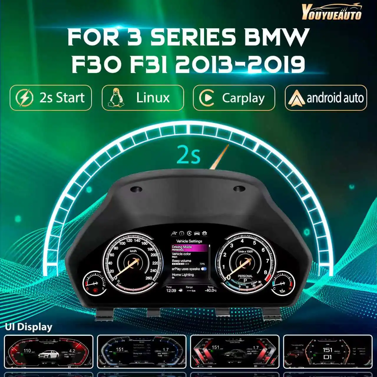 Digitales Armaturenbrett für BMW 3er 4er Serie F30 F31 F34 F32 F33 F36 Baujahre 2013-2019 LCD-Armaturenbrett Tachometer Virtuelles Cockpit Instrument CarPlay Android Mirror