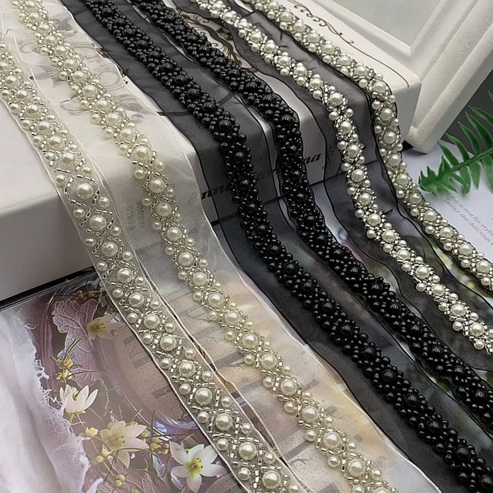 1 Yard Giltter Pearl Braid Lace Ribbon Wedding Dress Garment Collar Cuff Decoration Sewing Applique DIY Craft Vintage Lace Trim