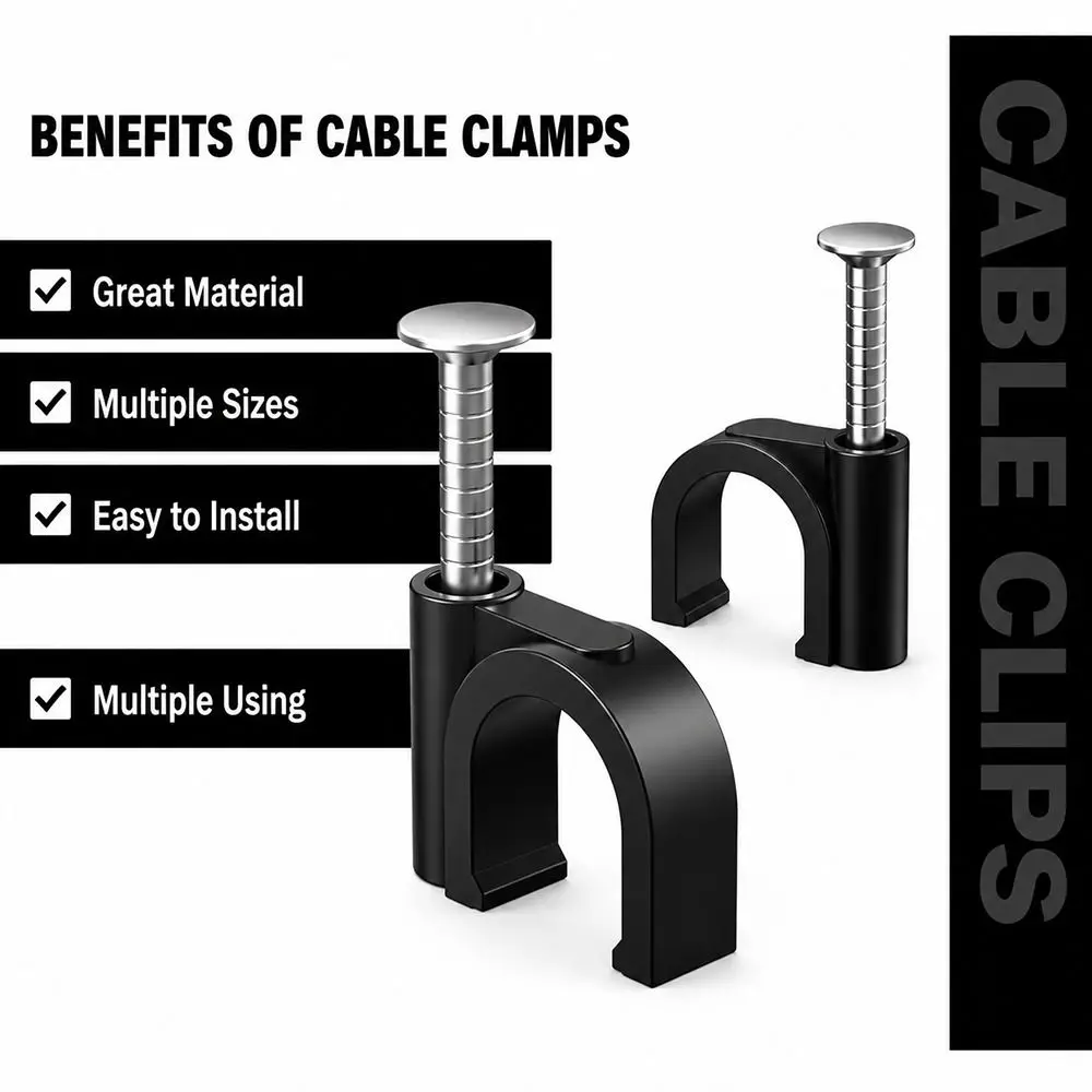 100Pcs/Set 4-16mm Round Cable Wire Clips Black Plastic Metal Nail In Cable Clips Wall Mountable Cable Management