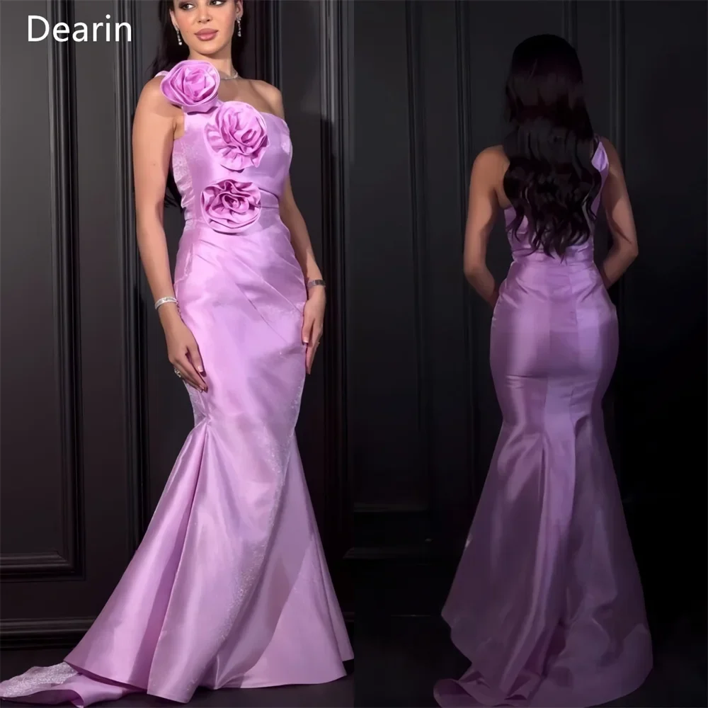 

Customized Formal Dress Dearin One Shoulder Mermaid Floor Length Skirts Draped Sleeveless 3D Flower Ruffle Bespoke Occasion Dres