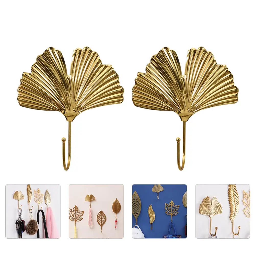 

2Pcs Elegant Leaf Shape Coat Hooks Nordic Wall Hanging Hooks Fine Workmanship Simple Design for Home Office Decorative Storage