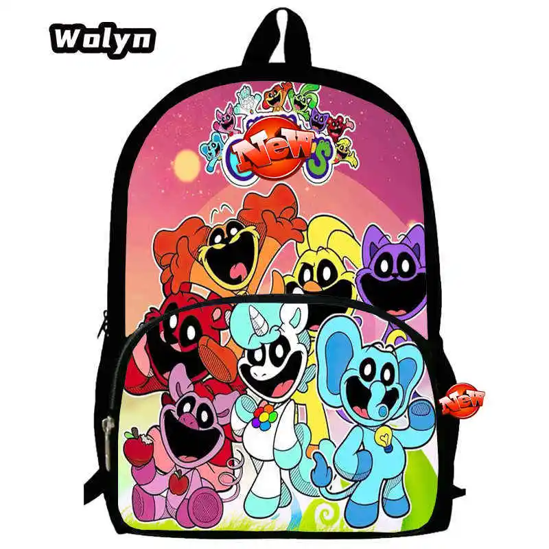 Mochila escolar de dibujos animados para niño y niña, morral escolar de gran capacidad con diseño de Critters y Anime sonriente