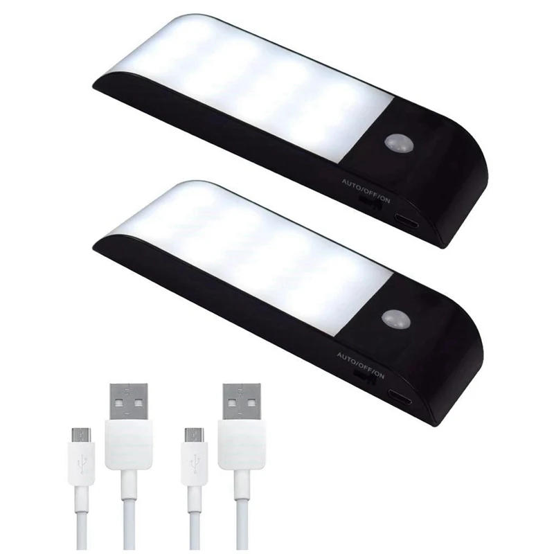 Lámpara de luz nocturna para armario, Sensor de inducción de movimiento Pir, recargable por USB, 2 piezas, 12 LED