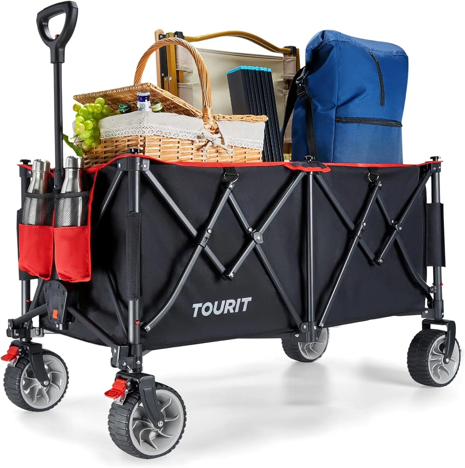 

260L Collapsible Foldable Wagon with 330lbs Weight Capacity Heavy Duty Folding Utility Garden Cart Beach Wagon with Big All Terr