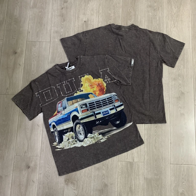 Trend Stir Fried Snowflake Hot Diamond Short Sleeved T-shirt with White Ink Spray Comfortable Breathable Casual Duaa T-shirt