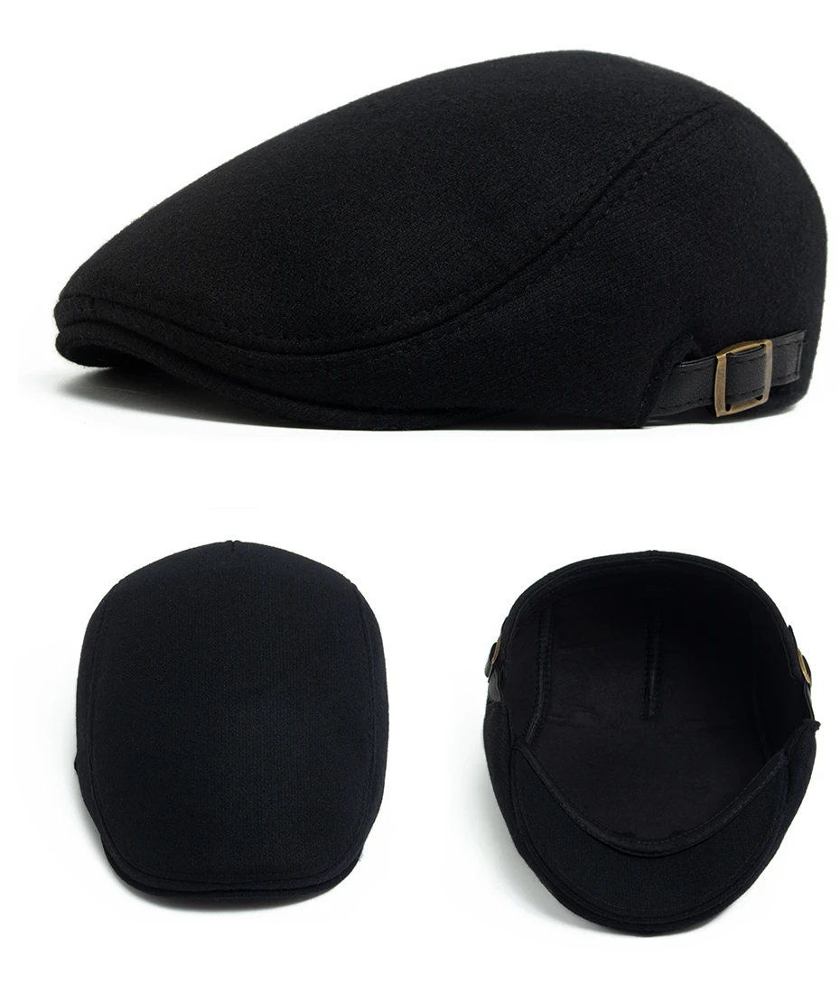 Wolle Vintage Baskenmütze Männer Winter Plus Samt Warme Flache Hut Lässige Berets Retro Mode Zeitungsjunge Mütze männer Zweireiher Einstellbar – Detail 9