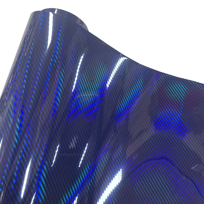 Premium Gloss Holographic Blue Carbon Fiber Vinyl Wrap Film DIY Self Adhesive Decal Sticker Motorbike Car Wrapping Foil view 2