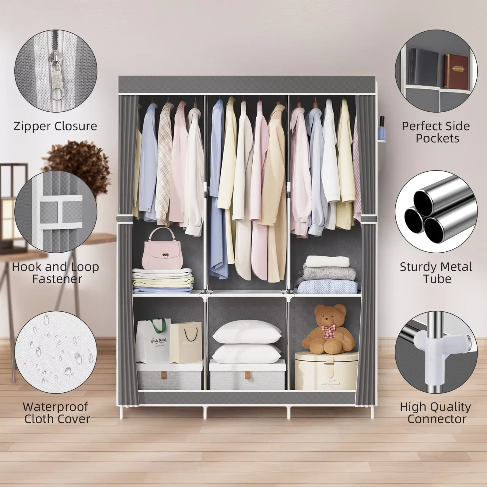 Space saving portable closet organizer, adjustable small space storage rack, easy to assemble, durable and versatile image 2