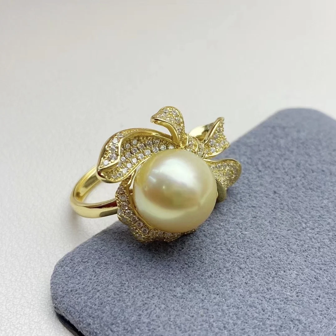 huge new  AAAA ++++ 9-10MM  10-11mm 11-12mm  ROUND south sea gold Pearl Ring Opening Silver Adjustable size gift box