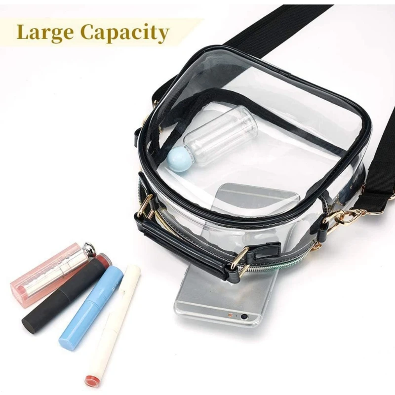 Women‘s Clear Purse Crossbody  Bags with Removable Strap Stadium Approved Bags Zipper Closure Shoulder Bags Fashion PVC Handbag