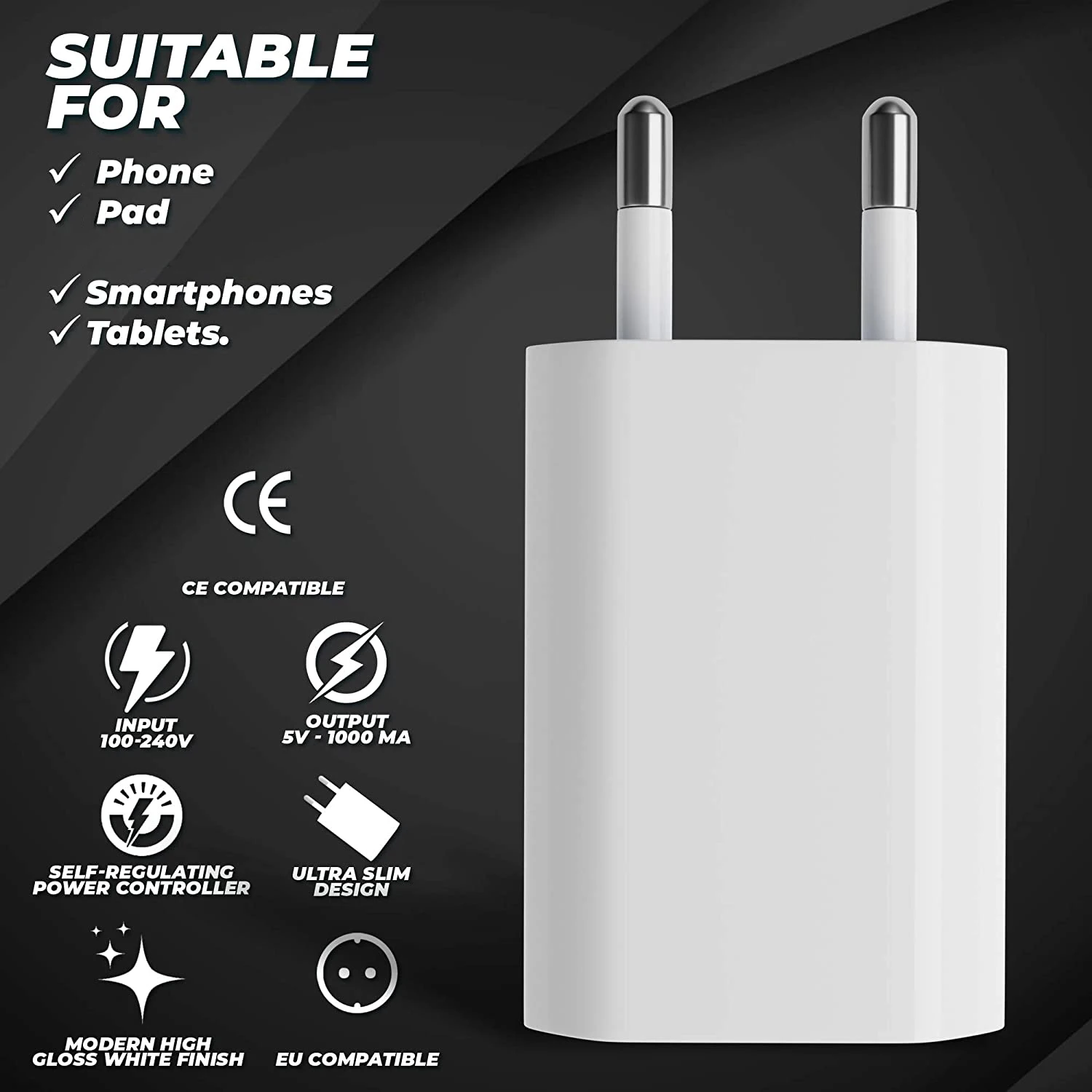1/2/5PC 5V1A Universal USB Wall Charger with Short Circuit Protection - European Standard Plug for iPhone - náhled 6