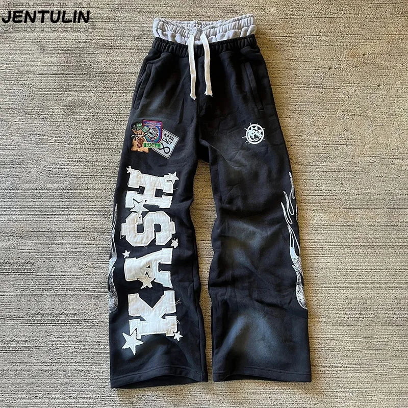 

Модные брюки High Street Ins Модные брендовые мужские и женские свободные прямые повседневные брюки с вышивкой и принтом