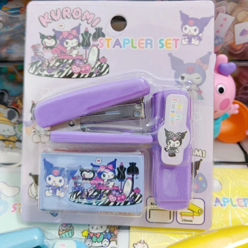 Sanrio Kuromi Cinnamoroll Melody Mini Stapler Highlighter Set Student Office Small Stapler Kawaii School Supplies Stationery Set