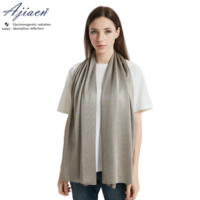 Genuine Electromagnetic radiation protective silver fiber fabric scarf protecting neck health EMF shielding long scarf