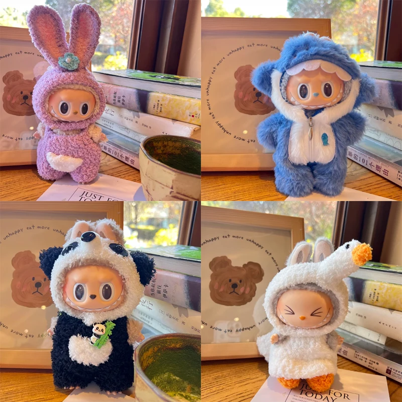

For Labubu 17cm Doll Onesie Cute Panda Cartoon Plush Customized Version Toy Accessories Wacky Mart Theme Doll Clothes Gift
