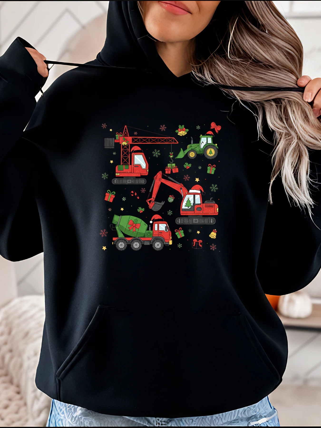 

Рождественская толстовка с принтом строительной техники, унисекс, повседневная зимняя толстовка для мужчин и женщин