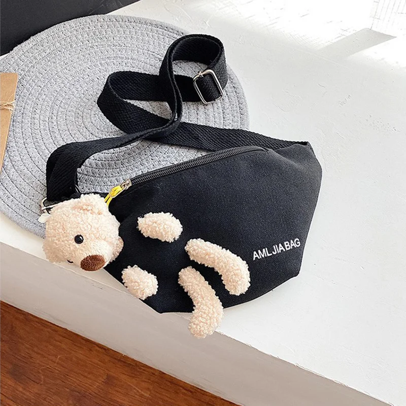 

Cute Children Kids Bear Doll Canvas Waist Backpack Bags Large Capacity Crossbody Belt Backpack Banana Hip Money Pouch Chest Bags