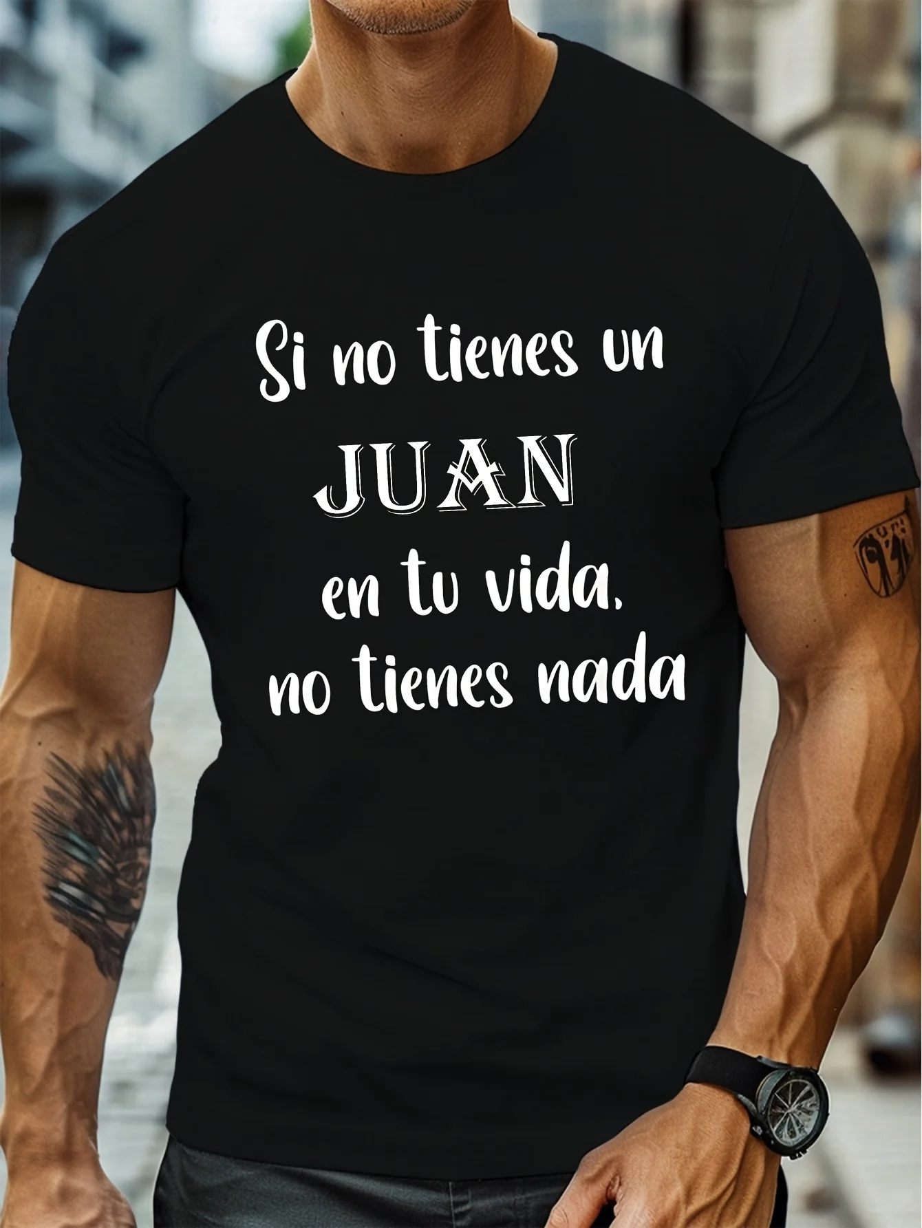 2026 Men'S Funny Spanish Quote T-Shirt - If Juan Isn'T Living with You, He Doesn'T Exist - Bold White Text on Black Crew Neck Te