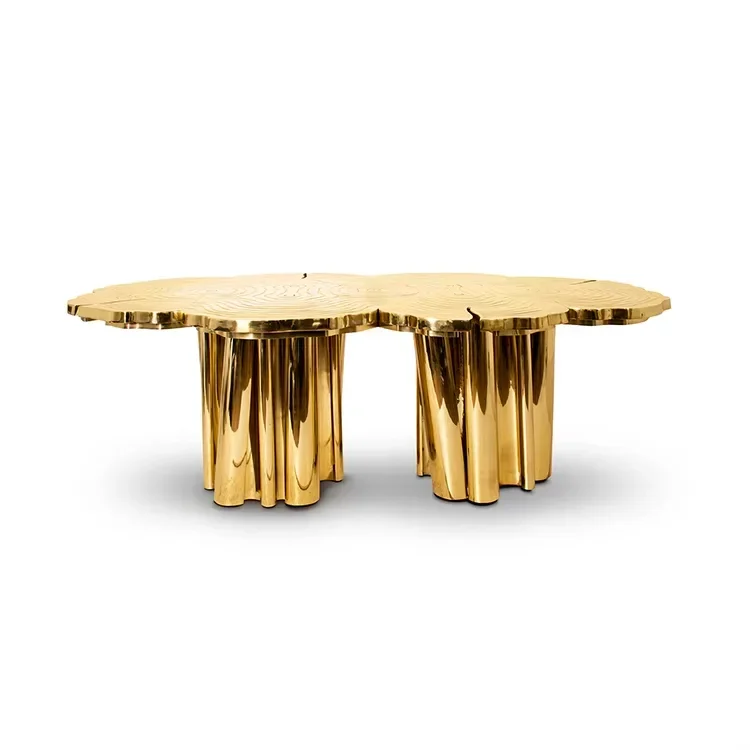z Design Dining Room Furniture Wooden Steel Metal Polished Brass 12 Seats Gold Dining Tables