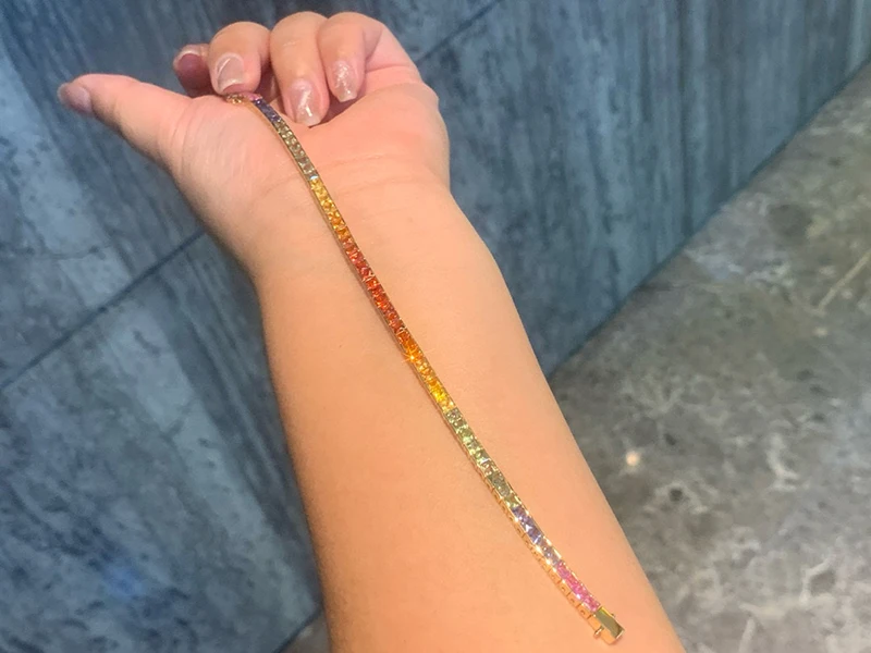 KUGG 100% 18K Yellow Gold Bracelet Luxury Rainbow Design Natural Color Sapphire Bracelet for Women High Party Jewelry