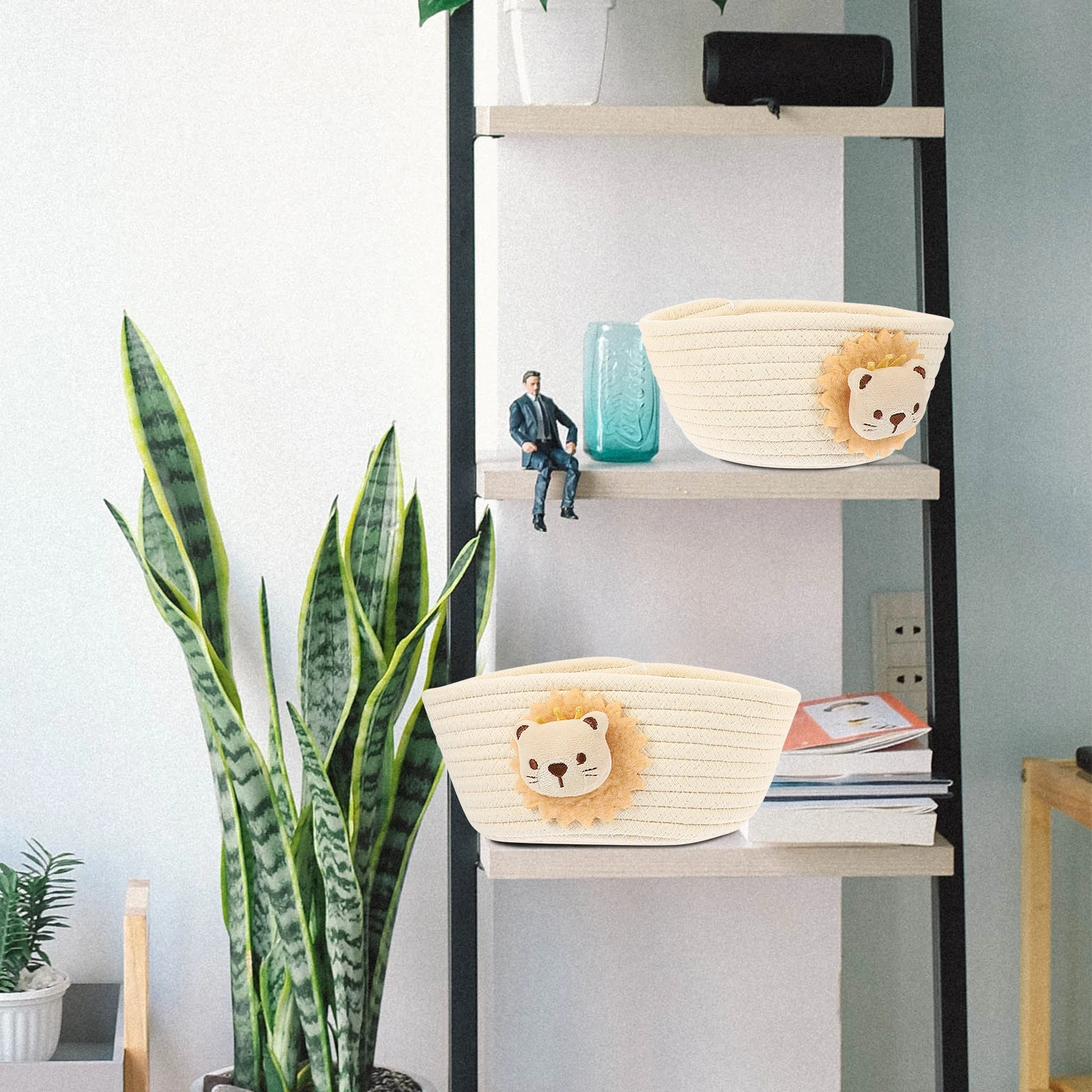 

2Pcs Cotton Rope Storage Baskets Small Desktop Cartoon Toy Hamper Woven Baskets Home Decor Storage Solutions