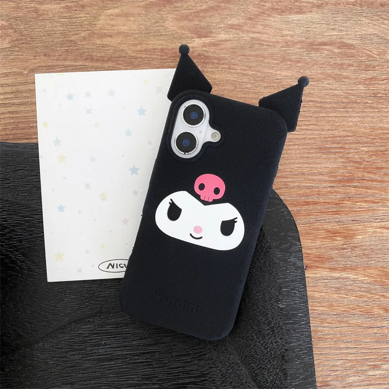 Kawaii Cute 3D Cartoon Kuromi Couple Phone Case For iPhone 16 15 14 13 Pro Max Plus Soft Silicone Shockproof Protective Cover