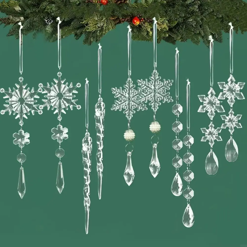 

Hanging Acrylic Snowflakes And Icicle Ornaments Christmas Tree Decoration Crystal Christmas Ornaments New Year Party Supplies